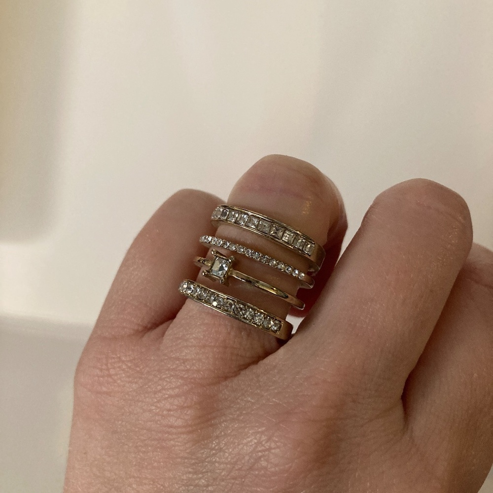 Gold and Silver Tone Rhinestone Stack Ring - Picture 6 of 7